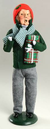 Traditional Assorted Carolers Man With Gift-Green Coat - Nb705, No Box
