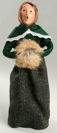 Traditional Assorted Carolers Woman With Muff-Green Coat - Nb704, No Box
