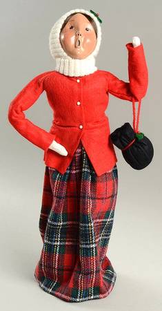Traditional Assorted Carolers Woman With Bag Purse-Red Coat-Red Plaid - Nb700, No Box