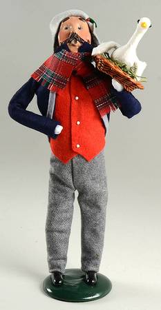 Traditional Assorted Carolers Man With Goose On Basket Tray - Nb687, No Box