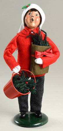 Traditional Assorted Carolers Boy With Bucket And Sack Of Greenry - Nb680, No Box