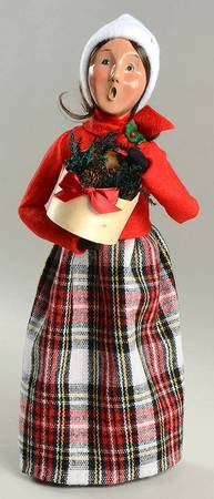 Traditional Assorted Carolers Woman With Box Of Pinecones-Red Coat - Nb662, No Box