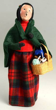Traditional Assorted Carolers Woman With Knitting Basket-Green Cape - Nb658, No Box