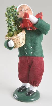 Traditional Assorted Carolers Boy With Topiary In Basket - Nb756, No Box