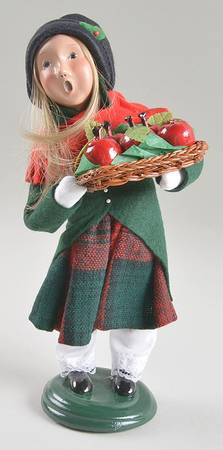Traditional Assorted Carolers Girl With Wicker Apple Tray - Nb751, No Box