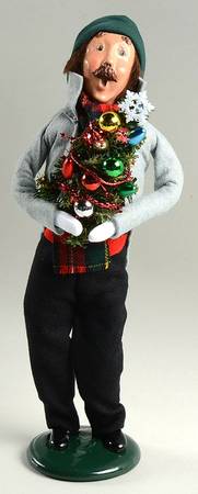 Traditional Assorted Carolers Mustache Man With Decorated Tree - Nb819, No Box