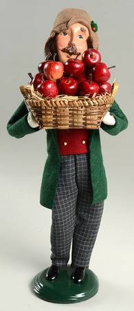 Traditional Assorted Carolers Mustache Man With Apple Basket-Green Co - Nb818, No Box