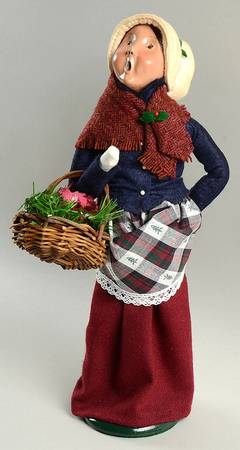 Traditional Assorted Carolers Woman With Basket Of Flowers-Blue Coat - No Box Nb1579