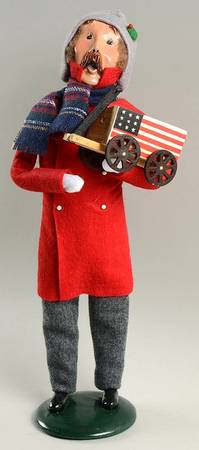 Traditional Assorted Carolers Mustache Man With Toy Wagon-Red Coat - No Box Nb1557