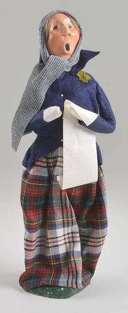 Traditional Assorted Carolers Woman With Music-Plaid Skirt Blue Top - No Box