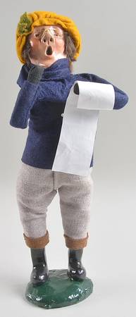 Traditional Assorted Carolers Man With Sheet Music-Blue Coat-Yellow Ca - No Box