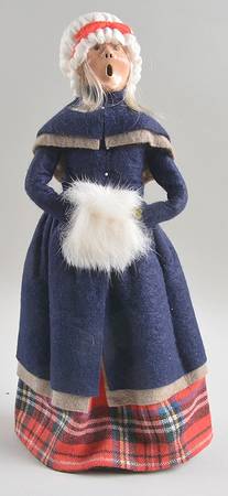 Traditional Assorted Carolers Woman With Muff-Blue Cape-Red Plaid Skir - No Box