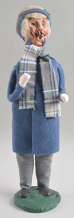 Traditional Assorted Carolers Mustache Man In Long Blue Coat - No Box