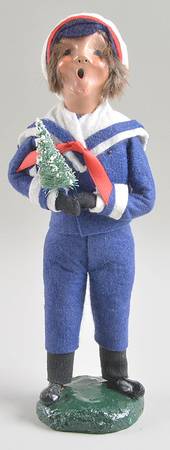 Traditional Assorted Carolers Boy With Tree-Blue Sailor Suit And Hat - No Box