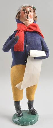 Traditional Assorted Carolers Man With Music-Blue Coat Mustard Pants - No Box
