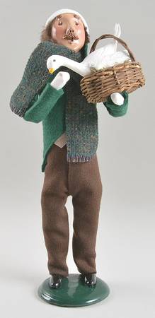 Traditional Assorted Carolers Mustache Man With Goose In Basket-Green - No Box Nb1583