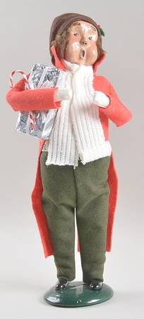 Traditional Assorted Carolers Man With Gift Box & Candy Cane-Red Coat - No Box Nb1549