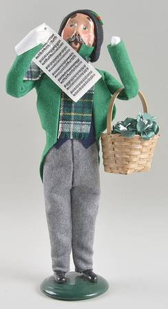 Traditional Assorted Carolers Man With Basket & Music-Green Coat - No Box Nb1545