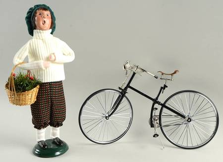 Traditional Assorted Carolers Man With Bicycle Ans Basket-White Sweate - Nb970, No Box