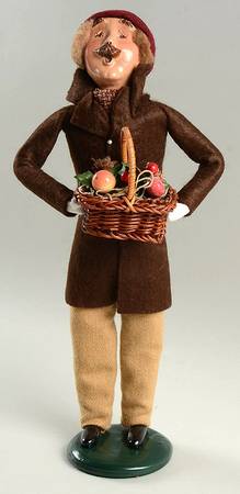 Traditional Assorted Carolers Man With Fruit Basket-Brown Coat - Nb1103, No Box