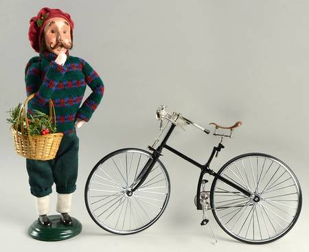 Traditional Assorted Carolers Man With Bicycle And Basket-Green Sweate - Nb1058, No Box