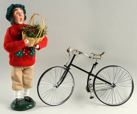 Traditional Assorted Carolers Man With Bicycle And Basket-Red Sweater - Nb1054, No Box