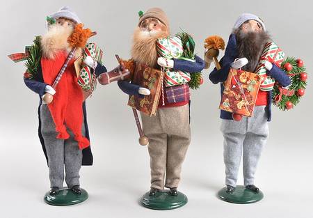 Traditional Assorted Carolers Bearded Jolly Shopper Man-Blue - No Box