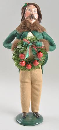 Traditional Assorted Carolers Mustache Man With Wreath-Green Coat - No Box Nb1559