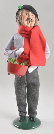 Traditional Assorted Carolers Mustache Man With Red Pot-Grey Coat - No Box Nb1555