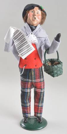 Traditional Assorted Carolers Man With Pinecones & Music-Grey Coat - No Box Nb1538