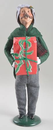 Traditional Assorted Carolers Mustache Man With Gift Box-Green Coat - No Box Nb1537