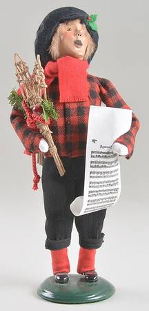 Traditional Assorted Carolers Teen Boy With Music-Red Plaid Coat - No Box Nb1530