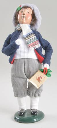 Traditional Assorted Carolers Boy With Gift Bag-Blue Coat - No Box Nb1525