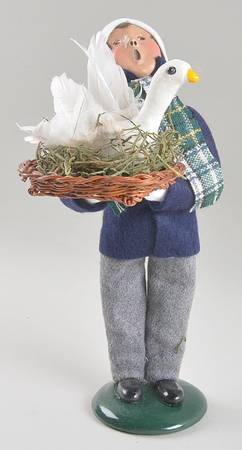 Traditional Assorted Carolers Boy With Goose In Basket-Blue - No Box Nb1518
