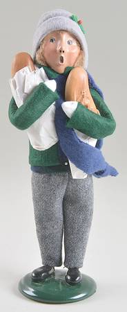 Traditional Assorted Carolers Boy With Bread-Green Coat - No Box