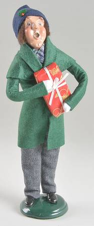 Traditional Assorted Carolers Man With Gift-Green Coat - No Box