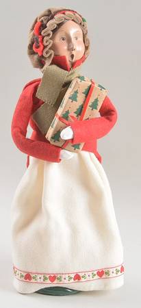 Traditional Assorted Carolers Woman With Gift-Red Coat-White Skirt - Nb1029, No Box