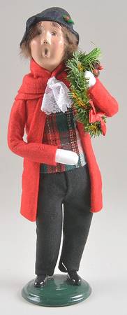 Traditional Assorted Carolers Man With Wreath-Long Red Coat - Nb1028, No Box