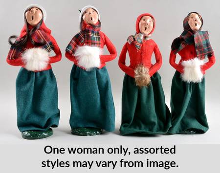 Traditional Assorted Carolers Woman With Muff-Green Skirt-Red Top - No Box