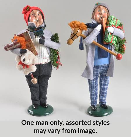 Traditional Assorted Carolers Jolly Shopper Man-Grey - No Box Nb1553