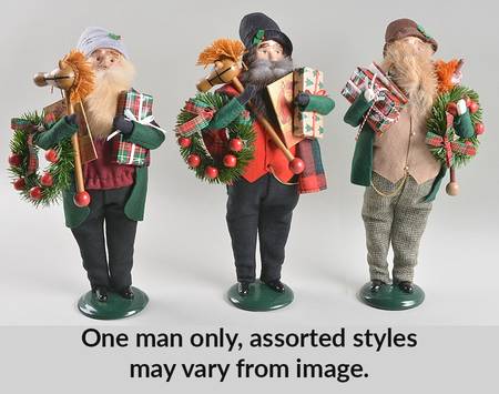 Traditional Assorted Carolers Bearded Jolly Shopper Man-Green - No Box