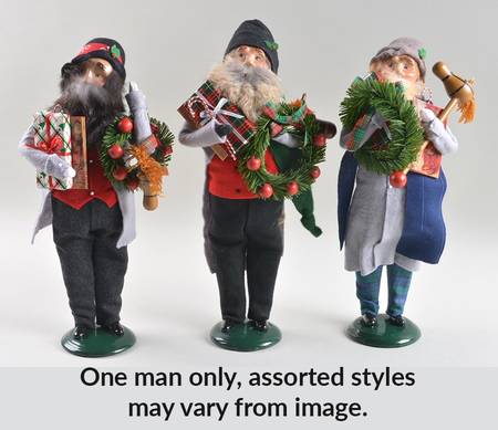 Traditional Assorted Carolers Bearded Jolly Shopper Man-Grey - No Box Nb1548