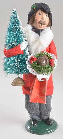 Traditional Assorted Carolers Man With Tree And Plum Pudding-Long Red  - Nb995, No Box