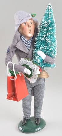 Traditional Assorted Carolers Shopper Man With Tree-Plum Pudding - Nb984, No Box