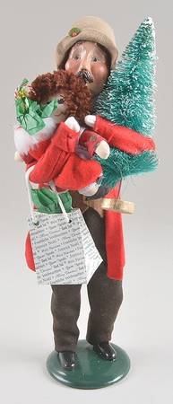Traditional Assorted Carolers Shopper Man With Tree And Doll-Red Coat - Nb983, No Box