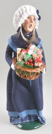 Traditional Assorted Carolers Shopper Woman With Basket-Long Blue Coat - Nb961, No Box