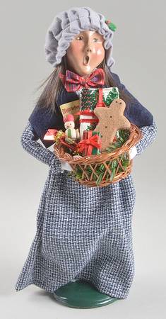 Traditional Assorted Carolers Shopper Woman With Basket-Blue Scarf - Nb959, No Box