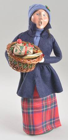 Traditional Assorted Carolers Shopper Woman With Basket-Blue Coat - Nb958, No Box