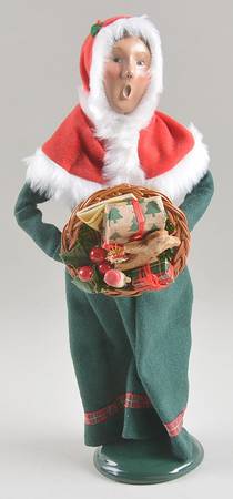 Traditional Assorted Carolers Shopper Woman With Basket-Short Red Cape - Nb951, No Box