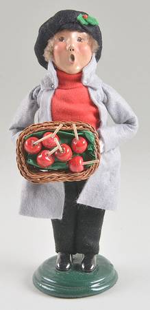 Traditional Assorted Carolers Boy With Wicker Tray Of Candy Apples - Nb837, No Box